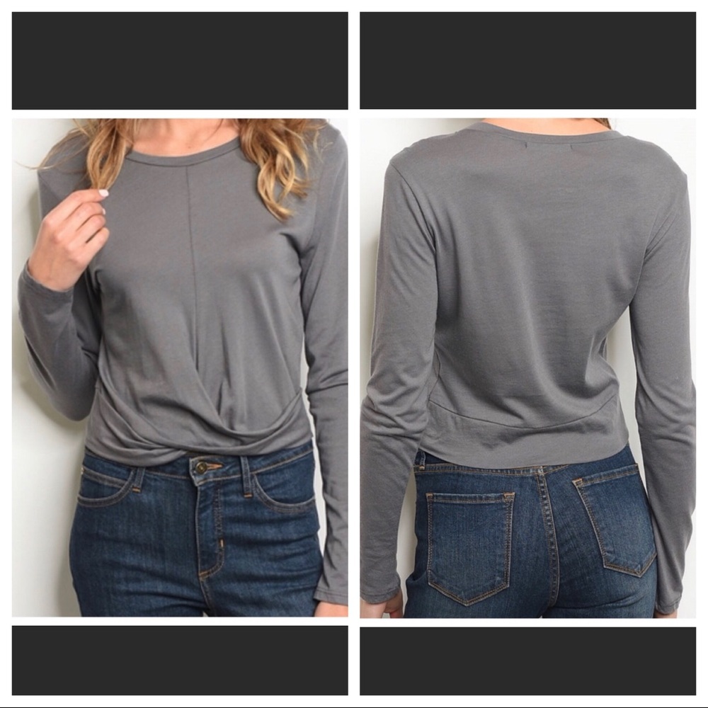 Grey Long Sleeve Twist Front Top